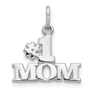 14k White Gold #1 Mom Charm or Pendant, 15mm